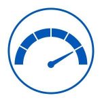 Blue icon of a gauge 